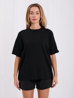 Czarny damski t-shirt basic z okrągłym dekoltem 