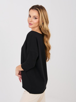 Czarna damska bluzka basic z dekoltem w łódkę RUE PARIS 