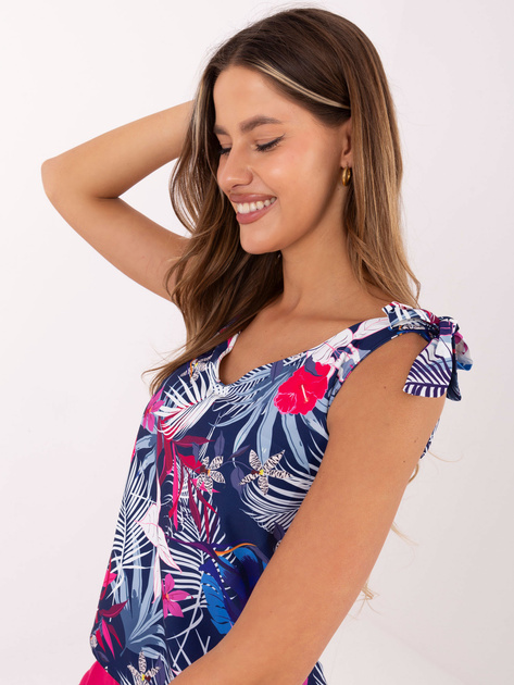 Granatowy top z wiązaniami na ramiączkach RUE PARIS