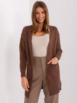 Hurt Brązowy damski kardigan z kieszeniami  