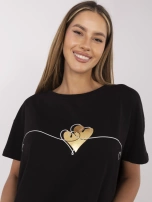 Czarny damski t-shirt z nadrukiem 