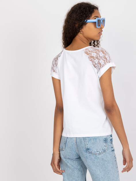 Biała bawełniana bluzka na co dzień z koronką RUE PARIS