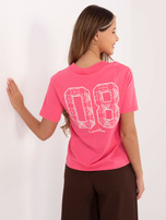 Różowy t-shirt z nadrukiem na plecach SUBLEVEL 
