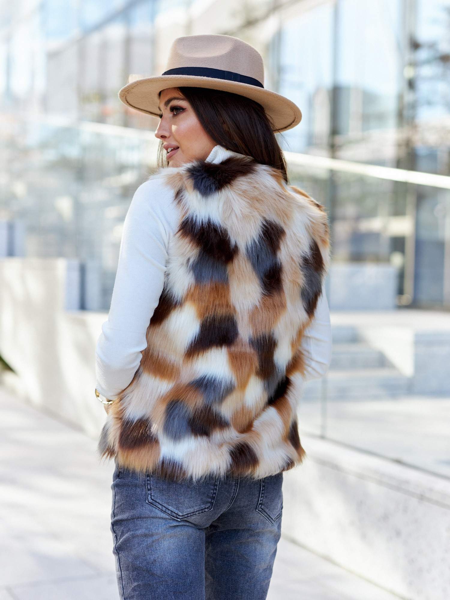 Dillie Beige Faux Fur Vest