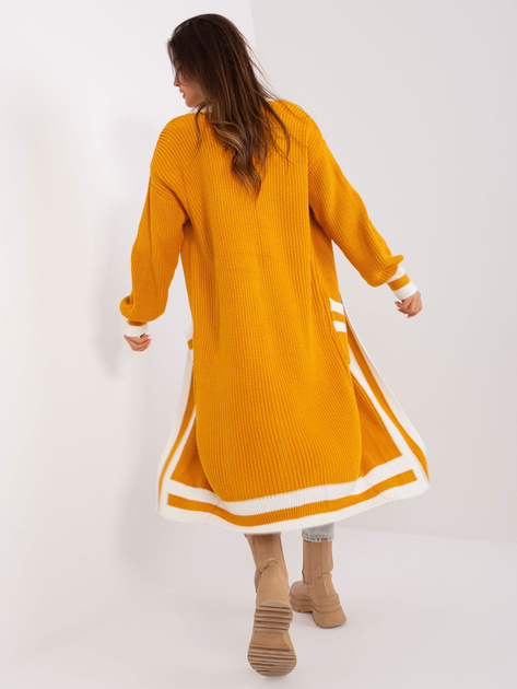 Hurt Musztardowy długi kardigan o kroju oversize