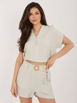 Jasnobeżowe letnie szorty z materiałowym paskiem SUBLEVEL 