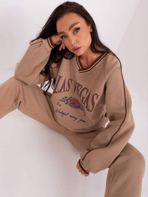 Hurt Ciemnobeżowy komplet dresowy o kroju oversize