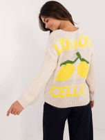 Hurt Jasnobeżowy damski sweter we wzory z guzikami