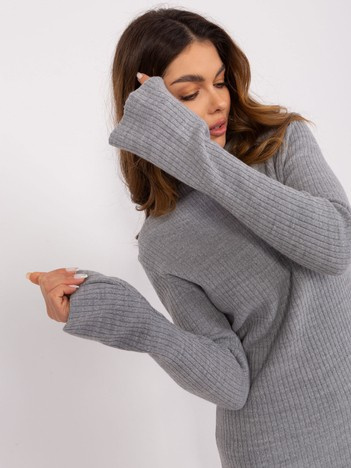 Hurt Szara midi sukienka z prążkowanej dzianiny