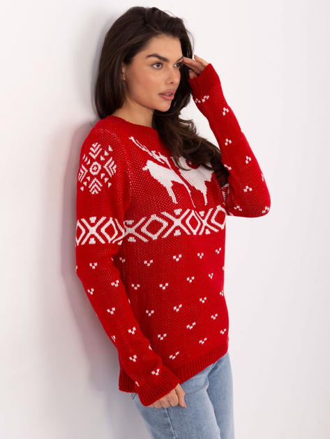 Czerwony świąteczny sweter w serduszka