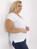 Weiße lässige Bluse in Übergröße mit V-Ausschnitt.