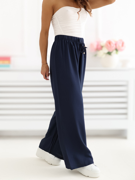 Granatowe letnie spodnie z wiązaniem