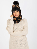 Hurtownia Czarno-camelowy zimowy komin we wzory