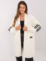 Ecru women's boucle cardigan with pockets.