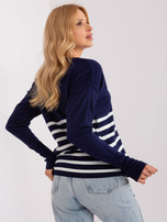 Hurt Granatowy damski sweter oversize z dekoltem V