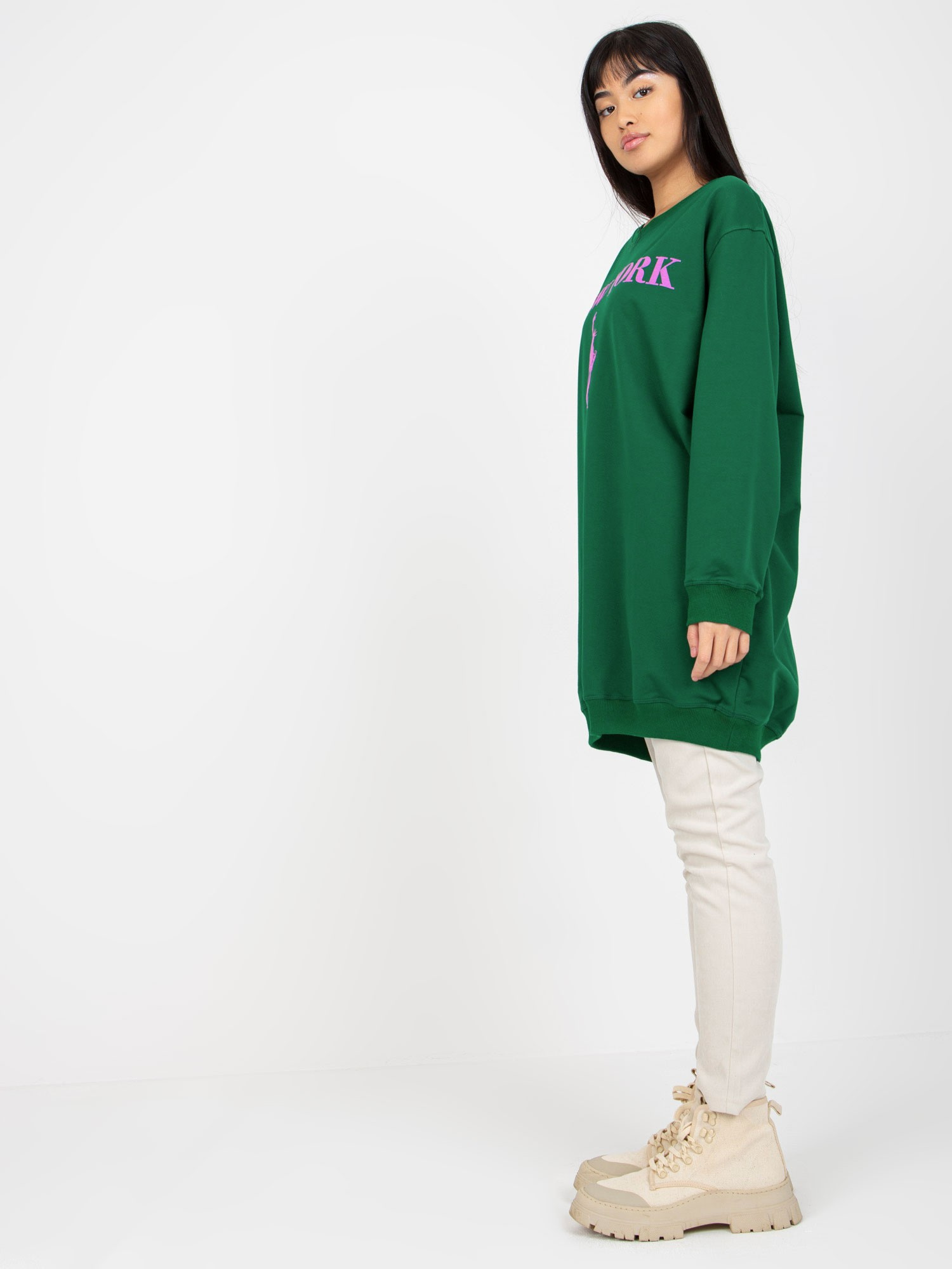 Ciemnozielono-fioletowa długa bluza z napisem oversize