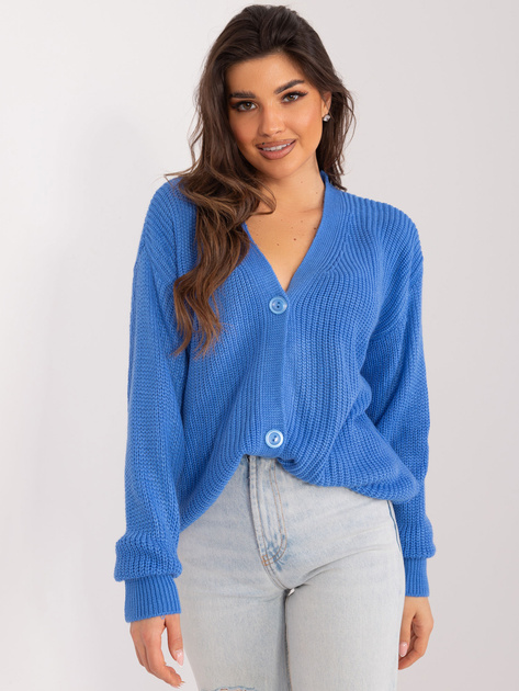 Hurt Niebieski sweter rozpinany z dekoltem V RUE PARIS