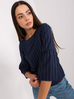 Hurt Granatowo-biała bluzka wizytowa z wiązaniem 