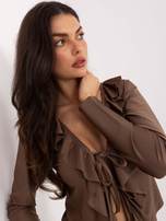 Brązowa krótka bluzka z wiązaniem 