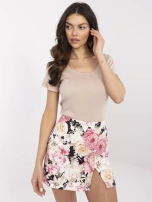 Beżowy damski t-shirt basic z bawełny RUE PARIS 