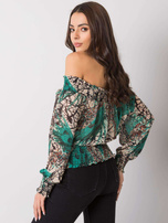 Grün-beige Bluse im spanischen Stil mit Rouen-Drucken.