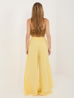 Jasnożółte muślinowe spodnie z wysokim stanem