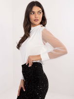 Hurt Biała wizytowa bluzka z siateczkowymi rękawami