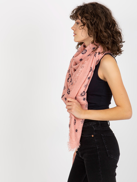 Hurtownia online Brudnoróżowy damski szal z printami