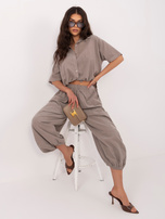 Ciemnobeżowe spodnie parachute z sztruksu