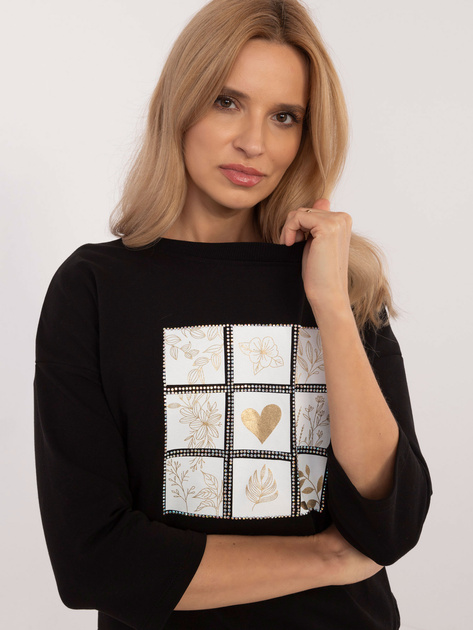 Hurtownia Czarna bluzka z nadrukiem i ściągaczem