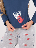 Ciemnoniebieska piżama ze spodniami w serca