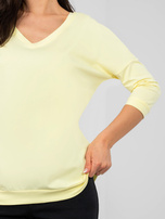 Pastelowa żółta bluzka basic z dekoltem V  RUE PARIS 