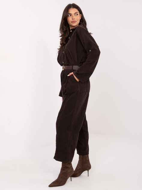 Ciemnobrązowe sztruksowe spodnie z paskiem