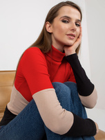 Hurt Czerwono-czarna prążkowana bluzka basic z golfem