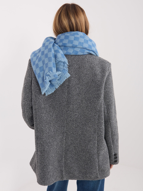 Niebieski damski szal z frędzlami