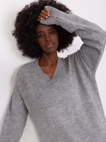 Hurt Szary damski sweter klasyczny z dekoltem V