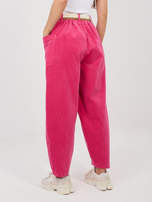 Fuksjowe sztruksowe spodnie marchewki RUE PARIS