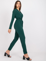 Ciemnozielony kombinezon z kopertowym dekoltem Serafini