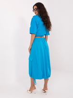 Niebieska sztruksowa spódnica z ściągaczami RUE PARIS 