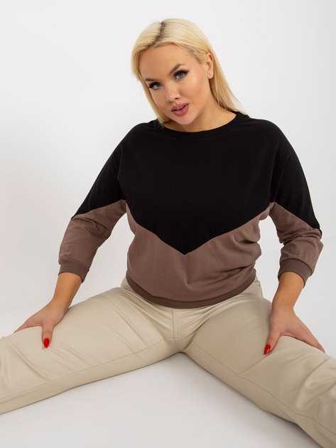 Hurt Czarno-brązowa bluzka plus size basic z rękawem 3/4