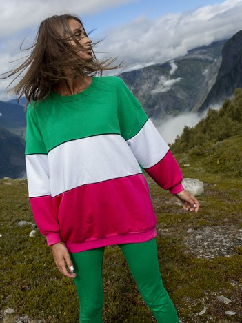 Zielono-fuksjowa dresowa bluza basic bez kaptura RUE PARIS 