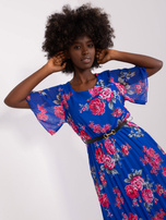 Hurt Kobaltowa plisowana sukienka w kwiaty