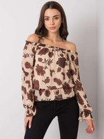 Beżowo-brązowa bluzka hiszpanka w kwiaty Orlean