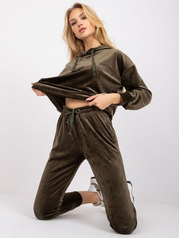 Khaki dwuczęściowy komplet welurowy Avignon