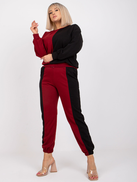 Bordowo-czarny komplet dresowy plus size z bawełny Amishi