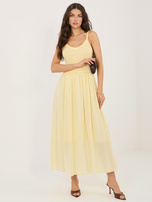 Light yellow flared cotton dress.
