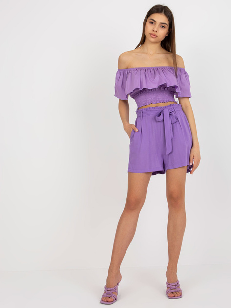 Hurt Fioletowe szorty casualowe z wiskozy FRESH MADE