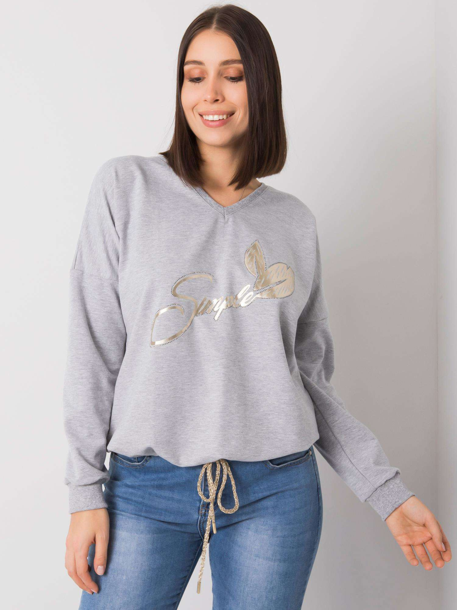 Graue Melange-Bluse in Übergröße mit Print von Juliee.