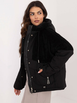Hurt Czarna damska kurtka przejściowa z kieszeniami na suwak
