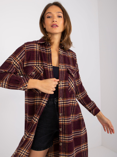 Bordowo-żółta długa koszula oversize Monika